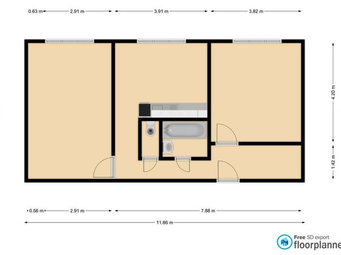 Pronájem bytu 2+1, 62 m² — Červenohrádecká, Chomutov
